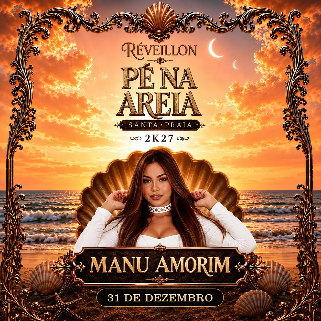 Cartaz de Manu Amorim no Réveillon Pé Na Areia 2K27